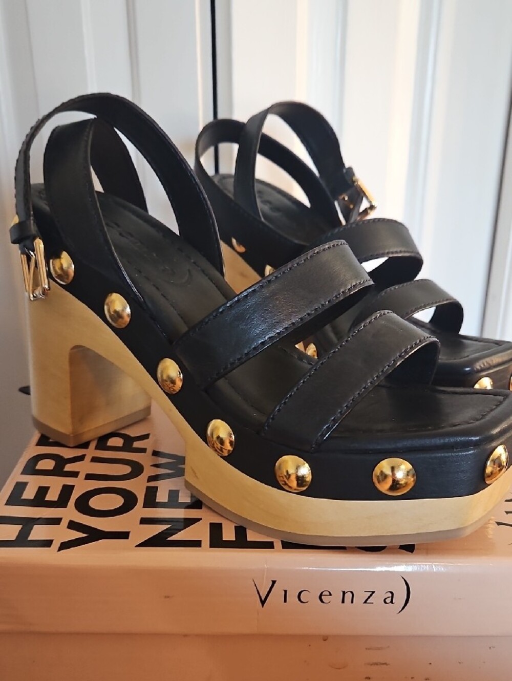 Vicenza From Anthropologie Black Leather Studded Platform Sandals